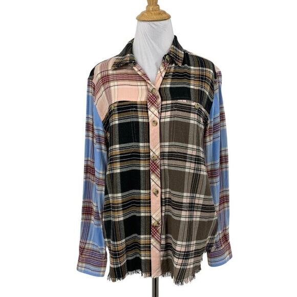 Rails Tops - Rails Shirt Womens S Medium Multi Brando Chelsea Plaid Patchwork Button Raw Hem